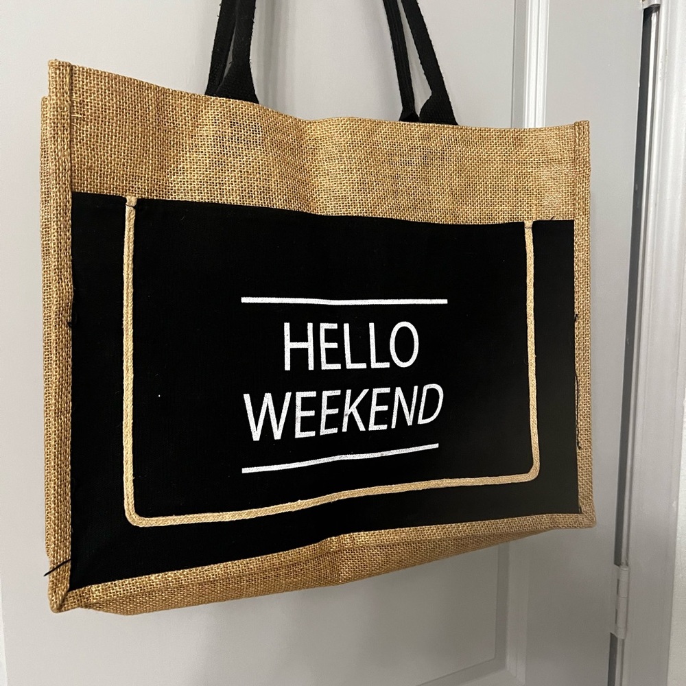 Hello Weekend Jute Tote Bag